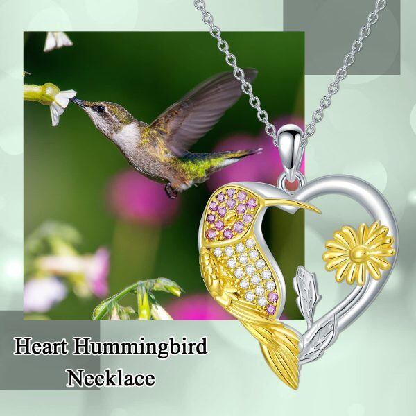 Sterling Silver Heart Bird Pendant Necklace-2