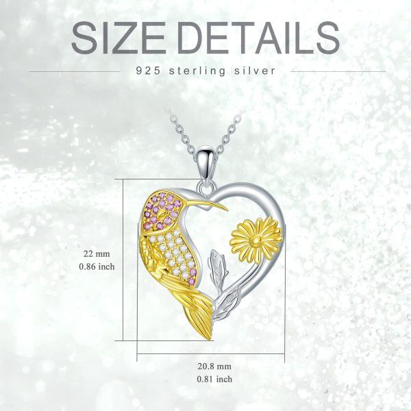 Sterling Silver Heart Bird Pendant Necklace-3