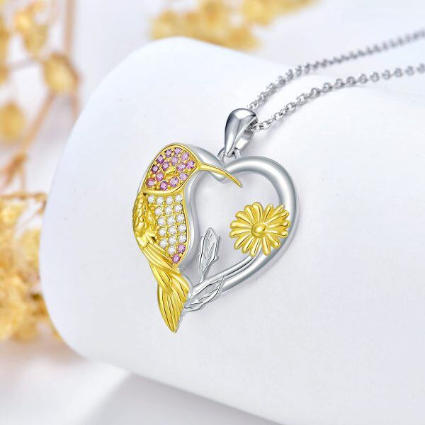 Sterling Silver Heart Bird Pendant Necklace-4