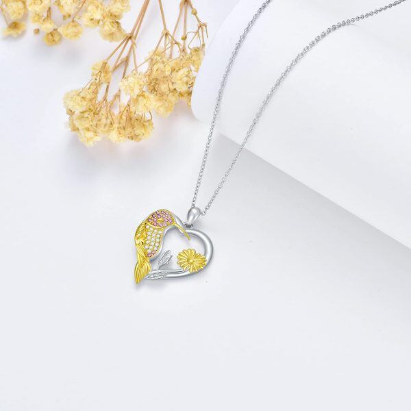 Sterling Silver Heart Bird Pendant Necklace-5