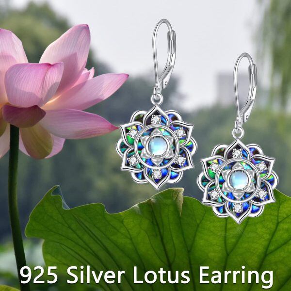 Sterling Silver Lotus Moonstone Dangle Drop Earrings-5