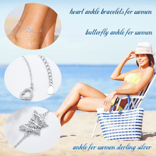 Sterling Silver Butterfly Ankle Bracelets-2