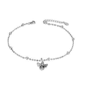 Sterling Silver Beads Bee Ankle Bracelets-0