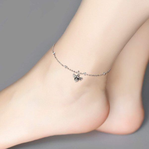 Sterling Silver Beads Bee Ankle Bracelets-5