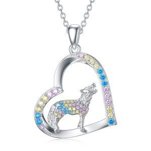 Sterling Silver Wolf Pendant Necklace-0