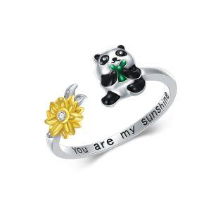 Sterling Silver Panda Sunflower Ring -0