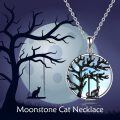 wholesale 925 Sterling Silver Tree of Life with Black Cat and Moonstone Pendant Necklace for Women-0-5