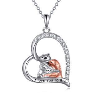 Sterling Silver Sea Otters Necklace-0