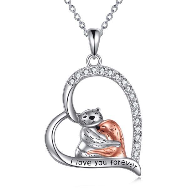 Sterling Silver Sea Otters Necklace-0