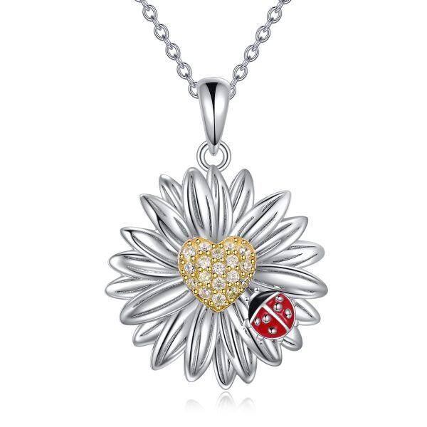 Sterling Silver Daisy Ladybug Necklace-0