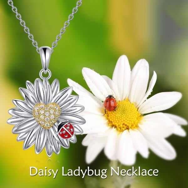 Sterling Silver Daisy Ladybug Necklace-2