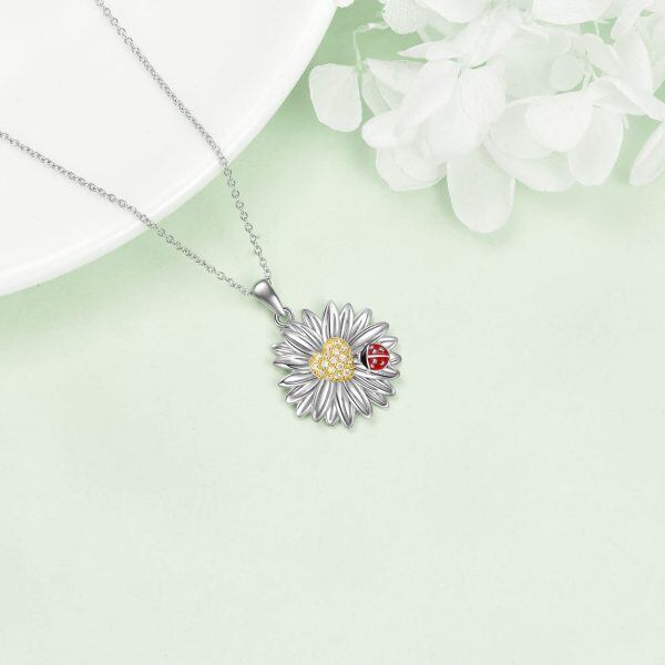 Sterling Silver Daisy Ladybug Necklace-4