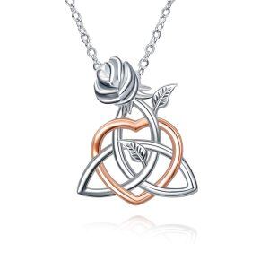 Sterling Silver Celtic Heart Rose Necklace-0