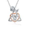 wholesale 925 Sterling Silver Rose Celtic Trinity Knot Heart Pendant Necklace Irish -0-0