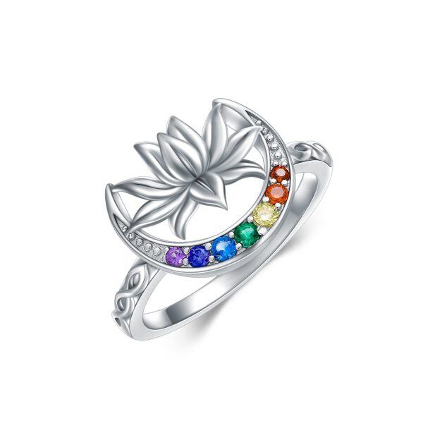 925 Sterling Silver 7 Chakra Lotus Ring-0