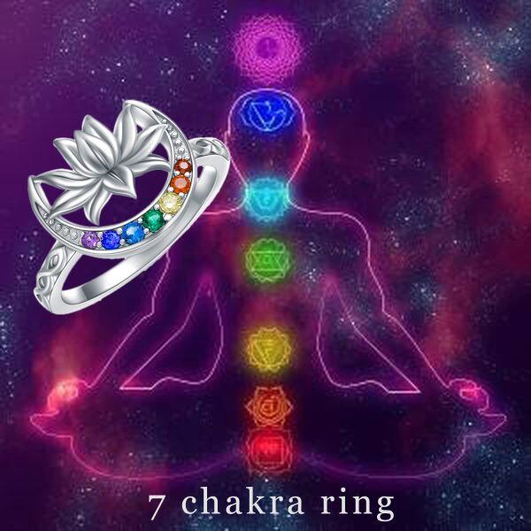 925 Sterling Silver 7 Chakra Lotus Ring-3