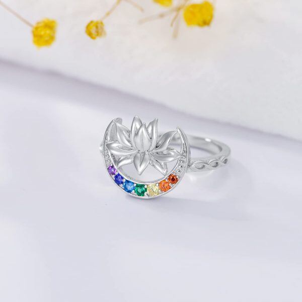 925 Sterling Silver 7 Chakra Lotus Ring-4