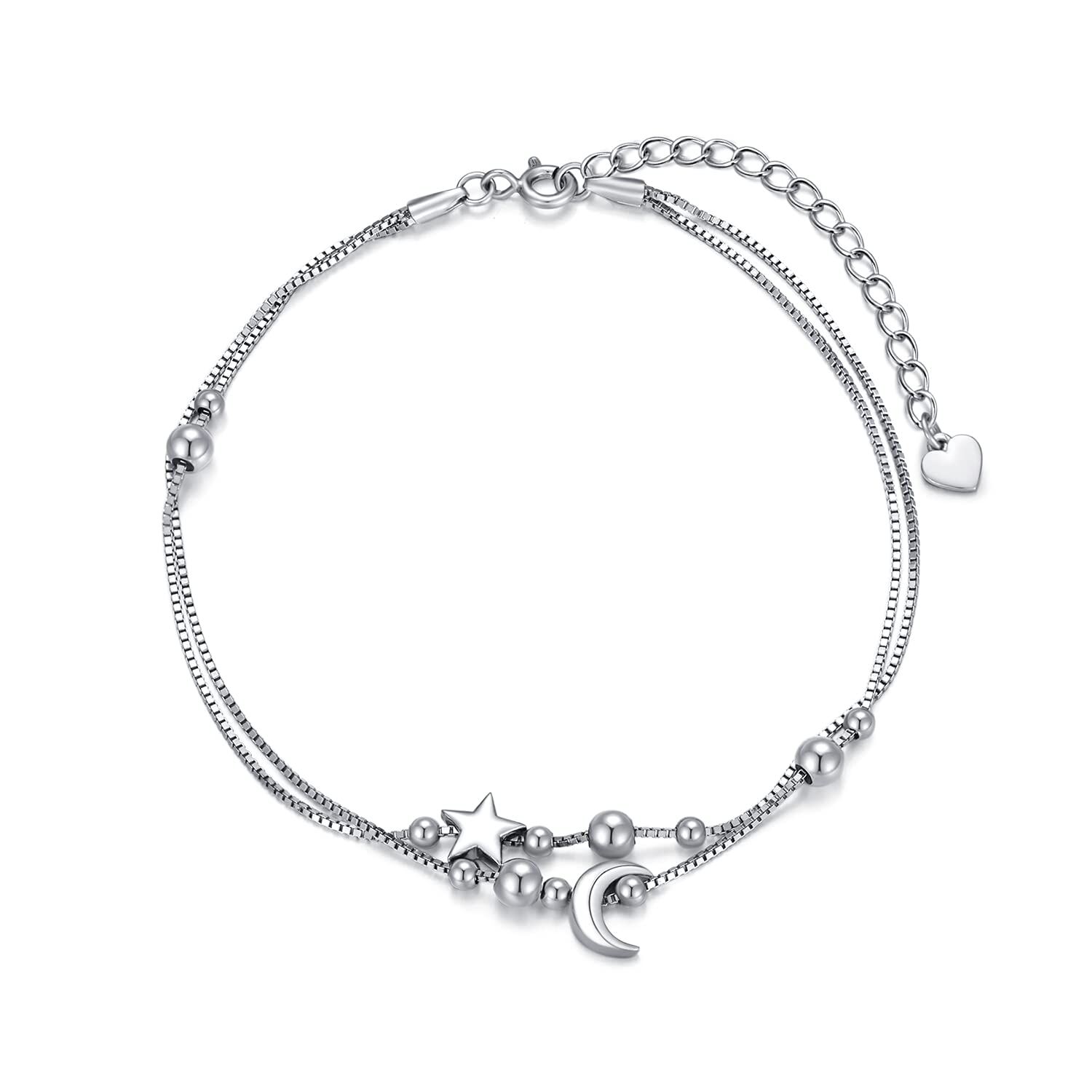 Sterling Silver Moon Star Layered Bracelet-0