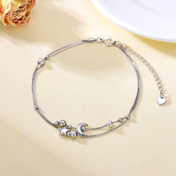 Sterling Silver Moon Star Layered Bracelet-1