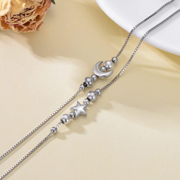 Sterling Silver Moon Star Layered Bracelet-2