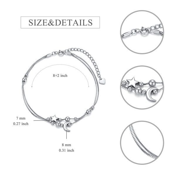 Sterling Silver Moon Star Layered Bracelet-3