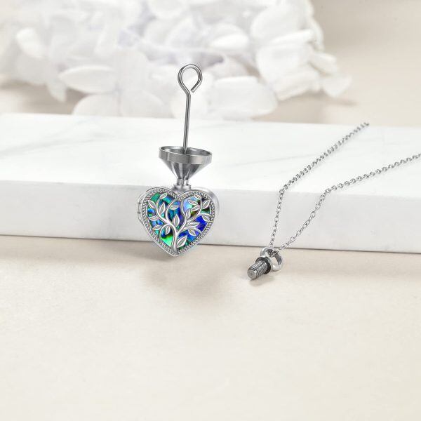 Sterling Silver Heart Tree Urn Locket Necklace-2