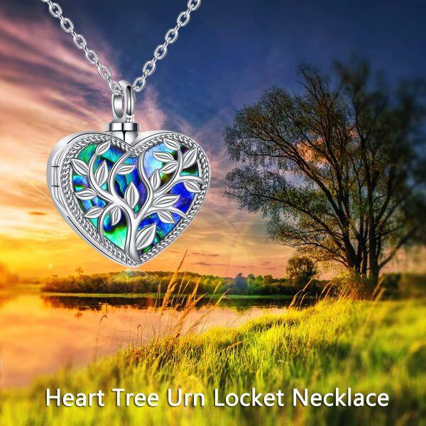 Sterling Silver Heart Tree Urn Locket Necklace-4