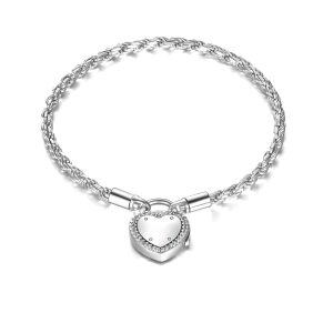 Sterling Silver Lock of Love Heart Clasp Charms Bracelet -0