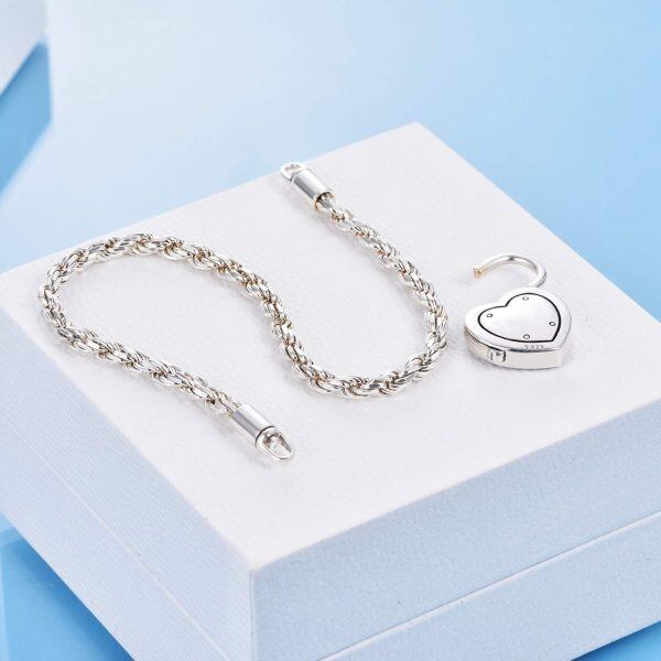 Sterling Silver Lock of Love Heart Clasp Charms Bracelet -1