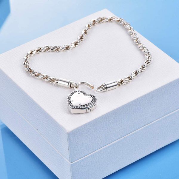 Sterling Silver Lock of Love Heart Clasp Charms Bracelet -2