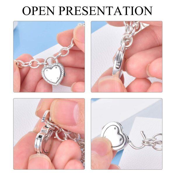 Sterling Silver Lock of Love Heart Clasp Charms Bracelet -4