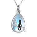 wholesale 925 Sterling Silver Teardrop Shape Blue Opalite Stone Cat Urn Keepsake Locket Necklace with Funnel and Fill Tool-0-0