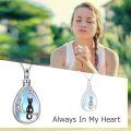 wholesale 925 Sterling Silver Teardrop Shape Blue Opalite Stone Cat Urn Keepsake Locket Necklace with Funnel and Fill Tool-0-5