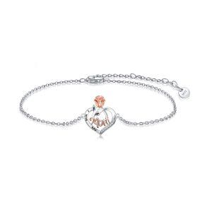 Sterling Silver Heart Mom Bracelet-0