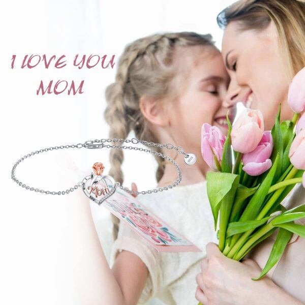 Sterling Silver Heart Mom Bracelet-1