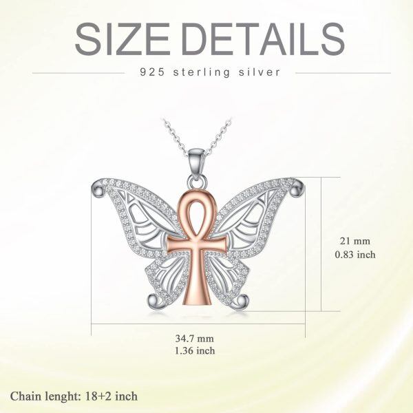 Sterling Silver Butterfly Ankh Cross Necklace-5