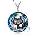 wholesale 925 Sterling Silver Blue Crystal Black Cat Pendant Necklace for Women Girls-0-0