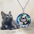wholesale 925 Sterling Silver Blue Crystal Black Cat Pendant Necklace for Women Girls-0-5