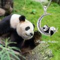 wholesale 925 Sterling Silver Moon & Panda Pendant Necklace with Black Crystals - Valentine's Day s for Her-0-1