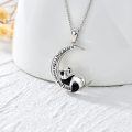 wholesale 925 Sterling Silver Moon & Panda Pendant Necklace with Black Crystals - Valentine's Day s for Her-0-2