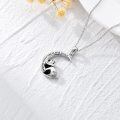 wholesale 925 Sterling Silver Moon & Panda Pendant Necklace with Black Crystals - Valentine's Day s for Her-0-3