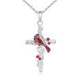 wholesale 925 Sterling Silver Red Enamel Cardinal Bird Cross Pendant Necklace for Women-0-0