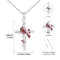 wholesale 925 Sterling Silver Red Enamel Cardinal Bird Cross Pendant Necklace for Women-0-2