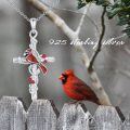 wholesale 925 Sterling Silver Red Enamel Cardinal Bird Cross Pendant Necklace for Women-0-5