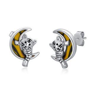 Sterling Silver Tiger Stud Earrings -0