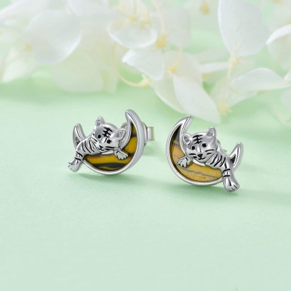 Sterling Silver Tiger Stud Earrings -3