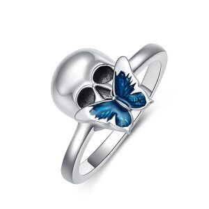 Sterling Silver Skull Butterfly Ring -0