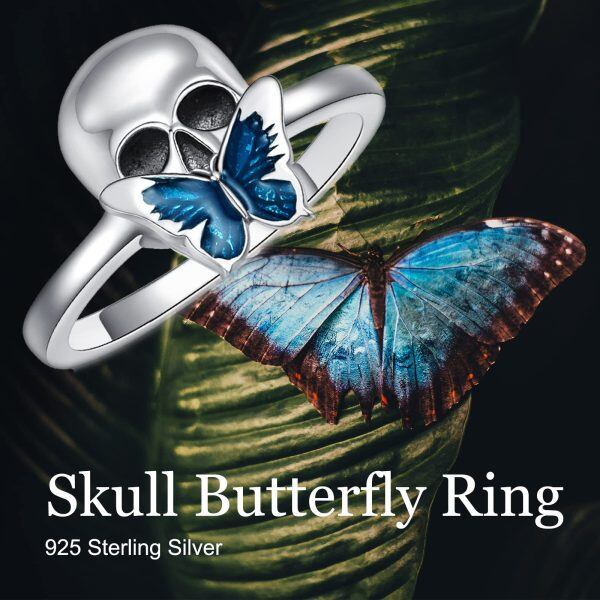 Sterling Silver Skull Butterfly Ring -3