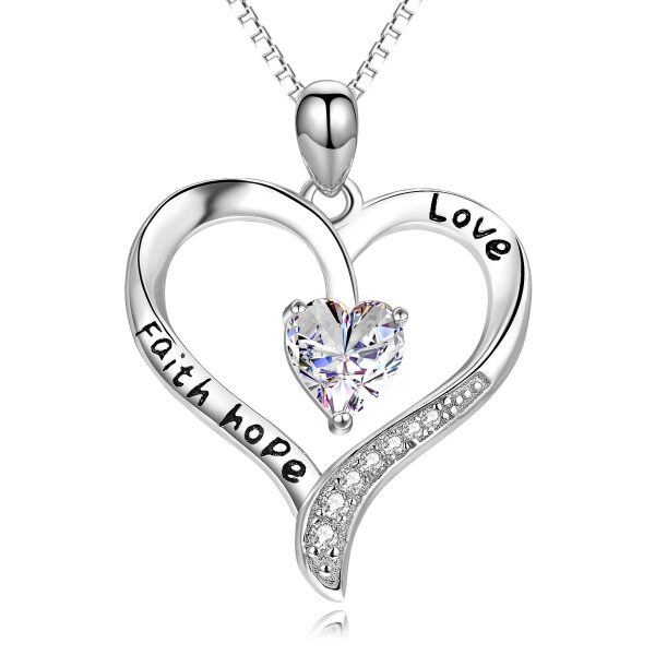 Sterling Silver Love & Faith Hope Love Heart Pendant Necklace-0