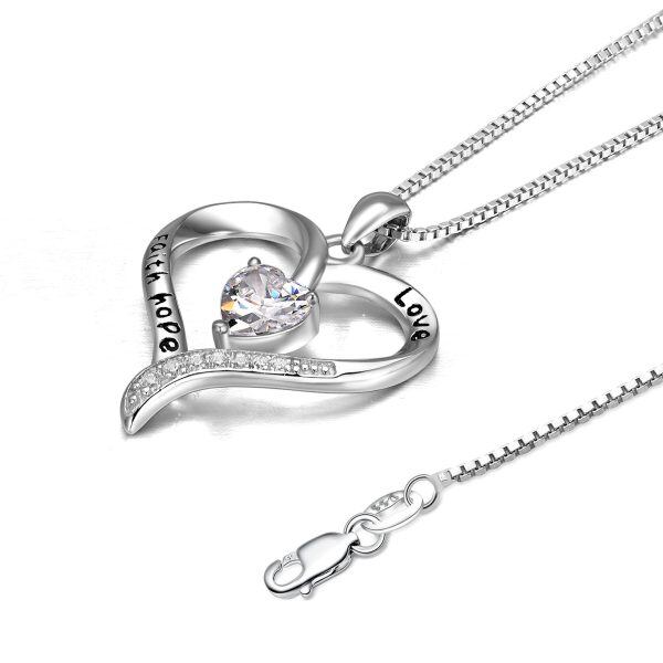 Sterling Silver Love & Faith Hope Love Heart Pendant Necklace-3